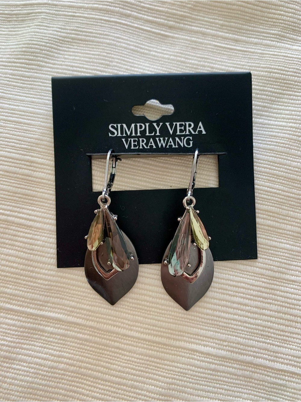 Simply Vera Vera Wang Olive and Gunmetal Teardrop Dangle Earrings